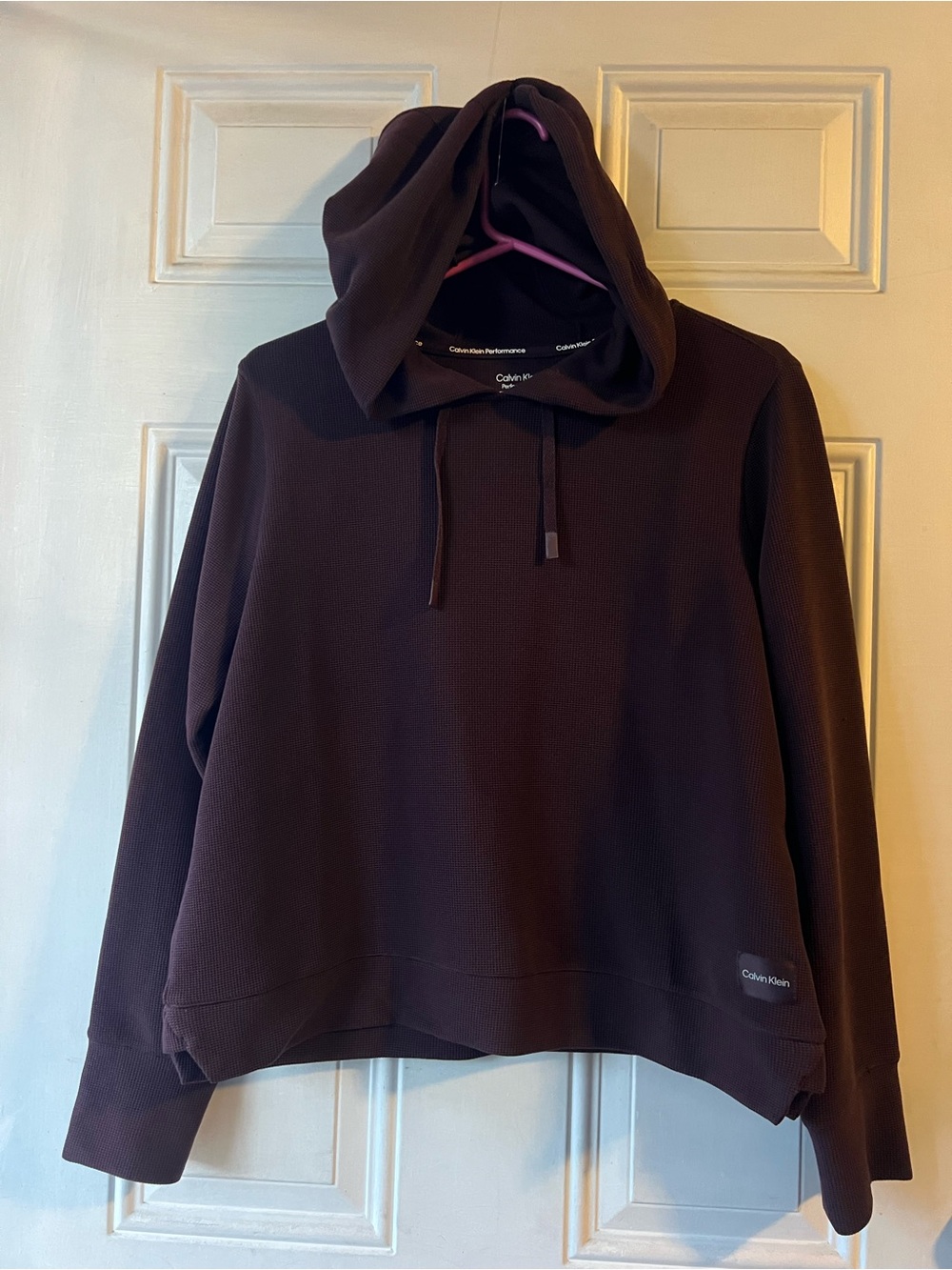 Calvin Klein Women's Hooded Pullover Sweater - MAROON CROP